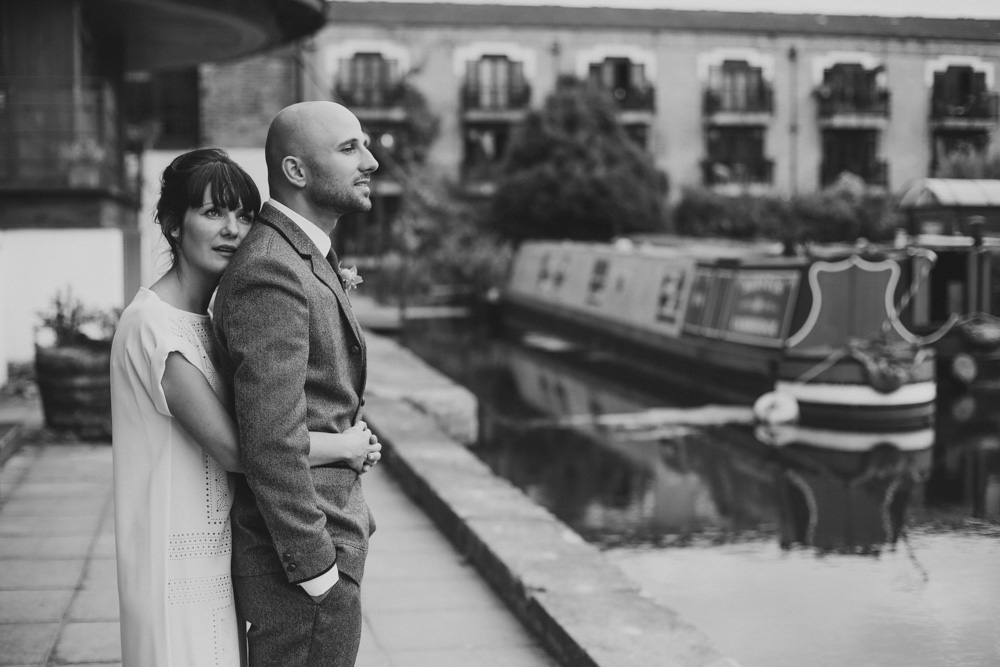 bride and groom portraits at canal museum London 